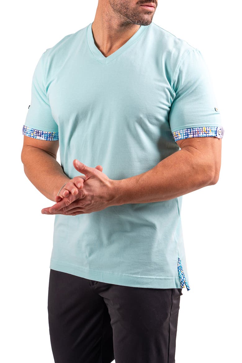 Vivaldi Pastel Green V-Neck Cotton T-Shirt, Alternate, color, GREEN