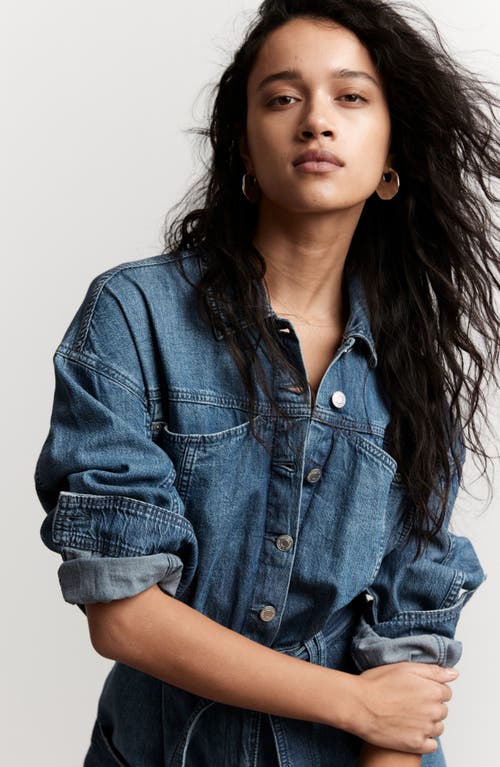 & Other Stories Long Sleeve Denim Jumpsuit In Blue Medium