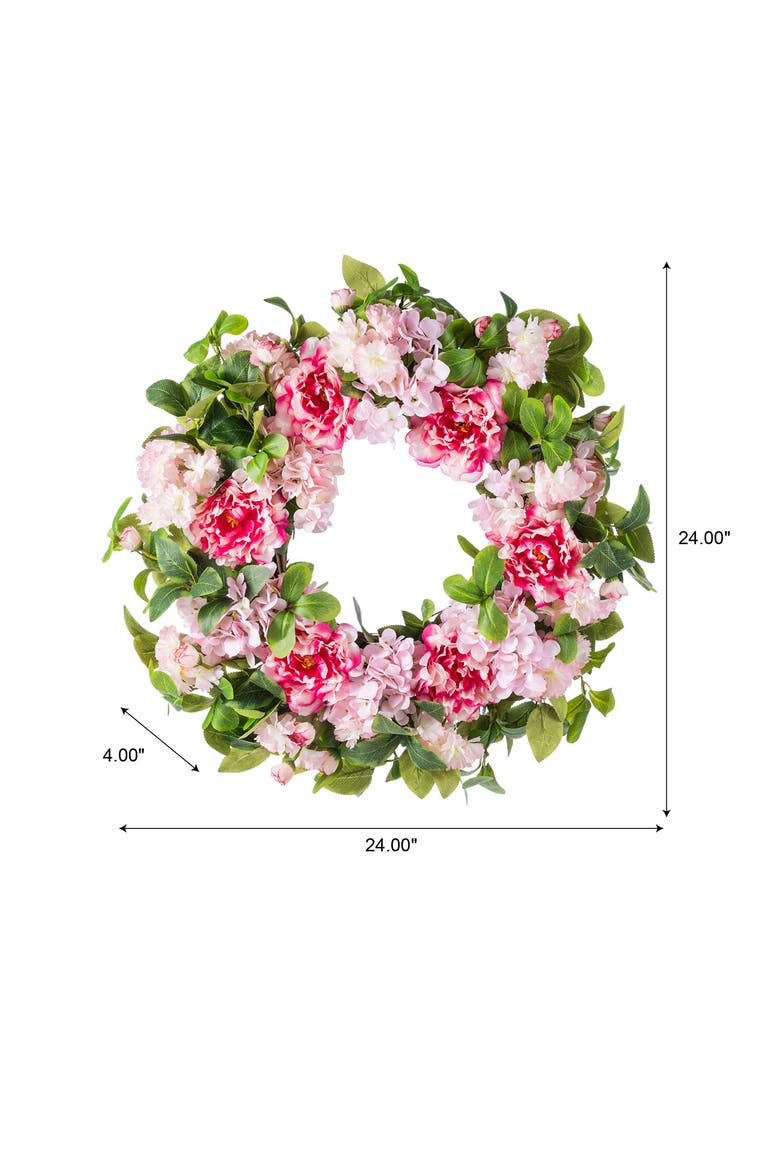 24"D Hydrangea Peony & Cherry Wreath with a Wreath Hanger, Alternate, color, Pink