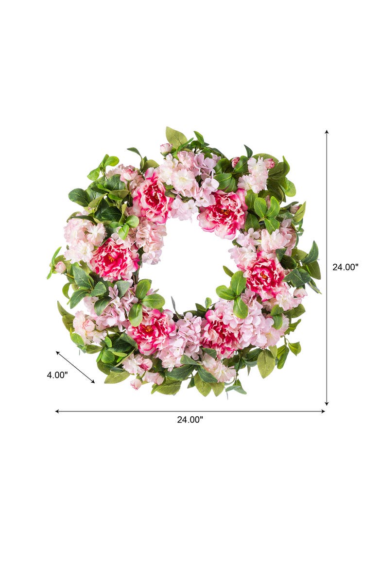 Glitzhome 24"D Hydrangea Peony & Cherry Wreath with a Wreath Hanger, Alternate, color, Pink