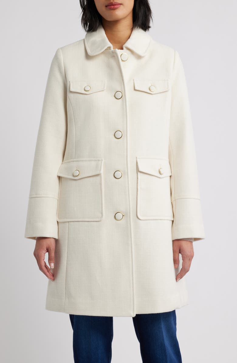 CeCe Longline Canvas Coat, Main, color, Ivory