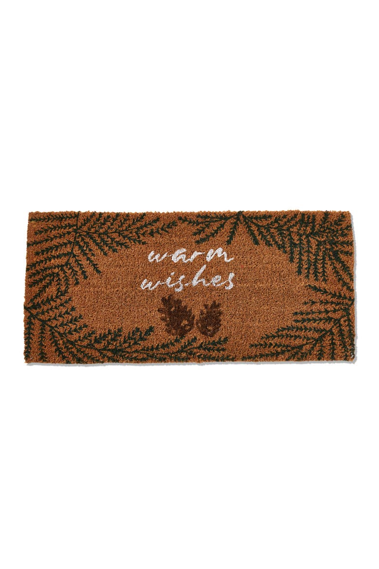 Warm Wishes Pine Cone Rectangle Coir Door Mat Green Brown, Main, color, Green