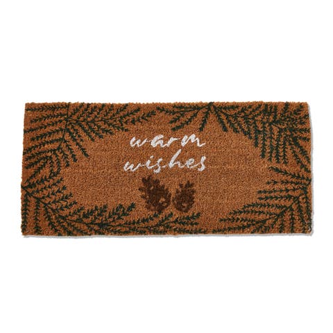 Warm Wishes Pine Cone Rectangle Coir Door Mat Green Brown