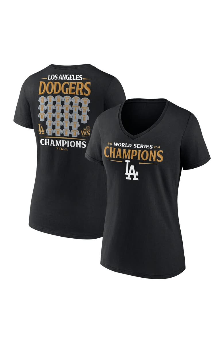 FANATICS Women's Fanatics Black Los Angeles Dodgers 2024 World Series Champions Jersey Roster V-Neck T-Shirt, Main, color, 