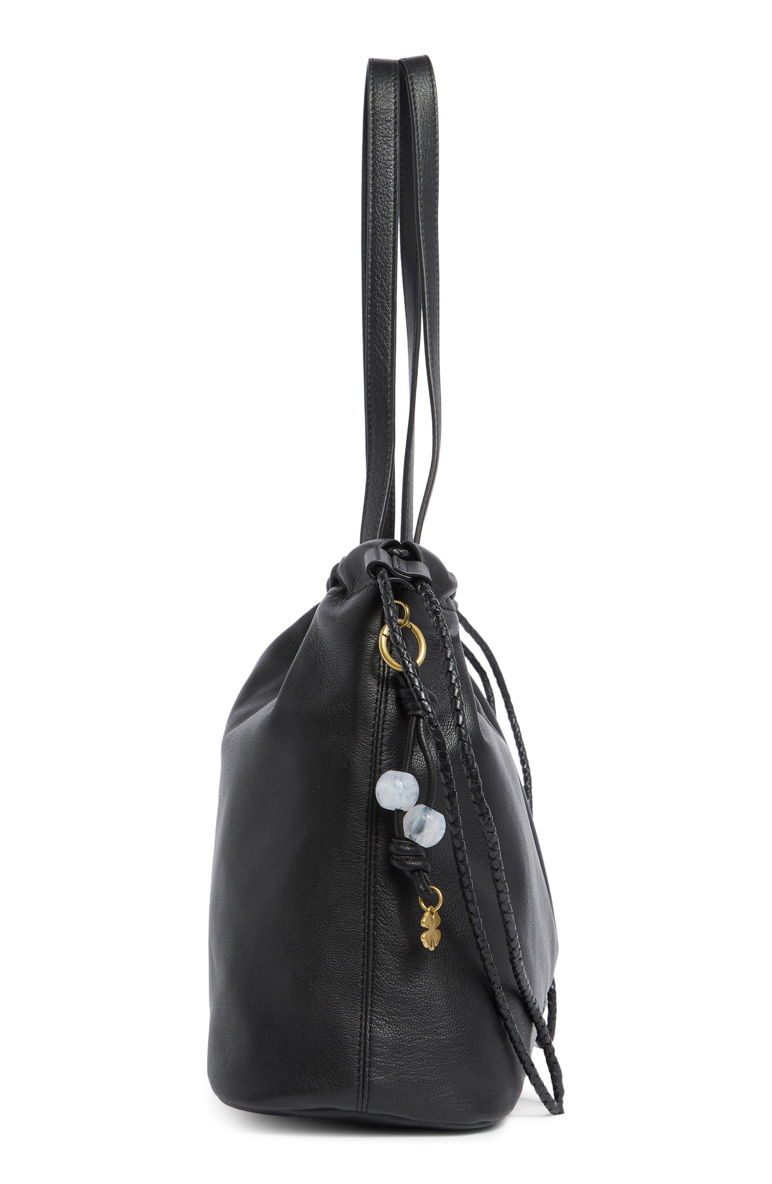 Lucky Brand Tily Leather Bucket Tote Bag, Alternate, color, Black Goat Ddm Le