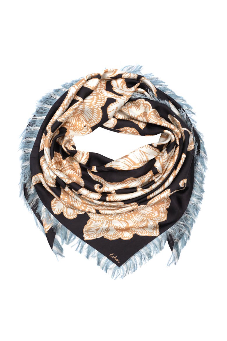 Block Floral Oversized Silk Square, Alternate, color, Black