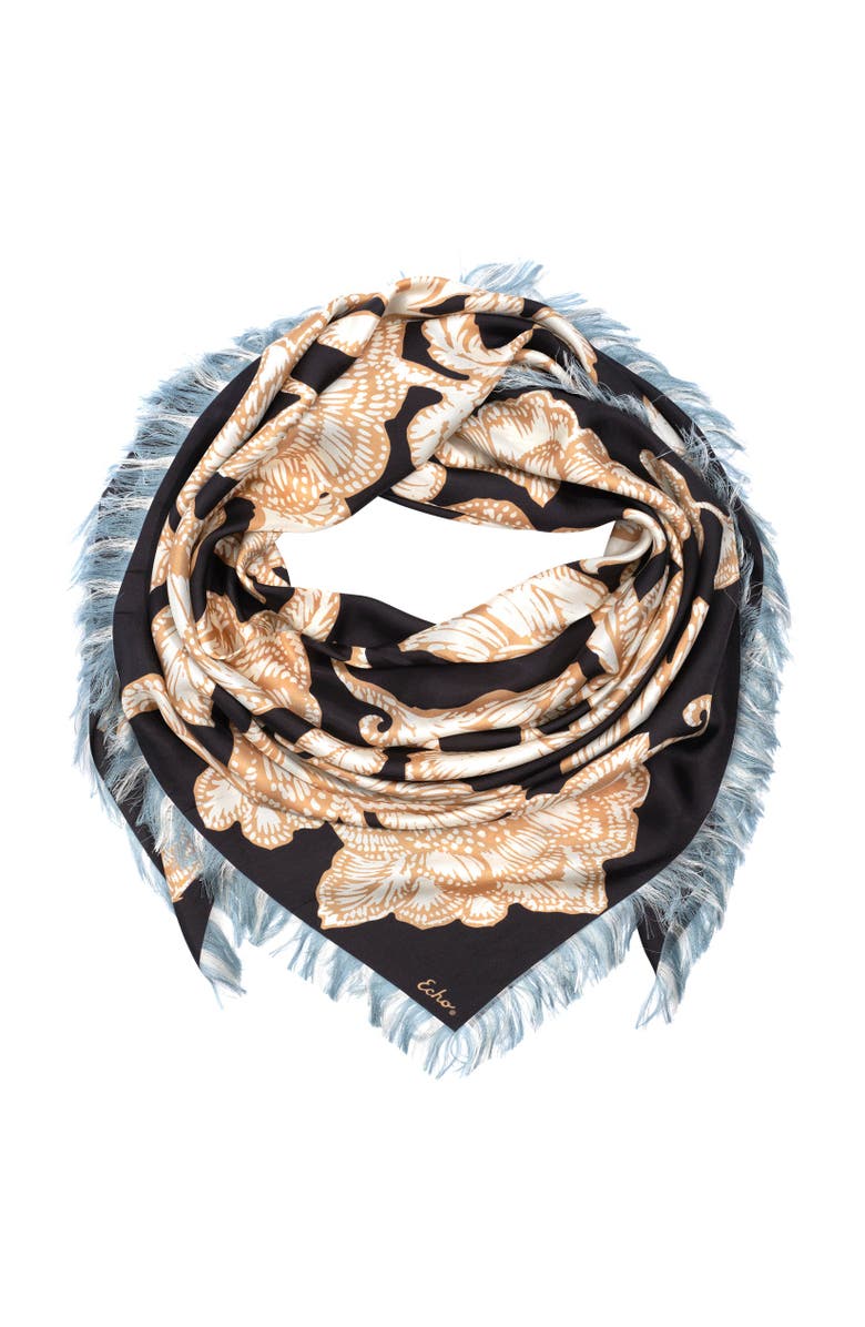 Echo Block Floral Oversized Silk Square, Alternate, color, Black