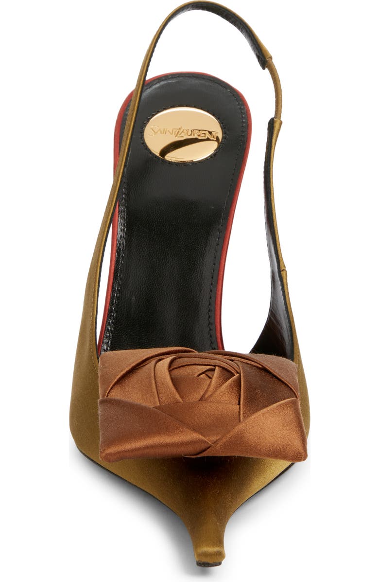 Saint Laurent Amalia Square Rose Pointed Toe Slingback Sandal, Alternate, color, Cuba Gold/ Deep Cognac