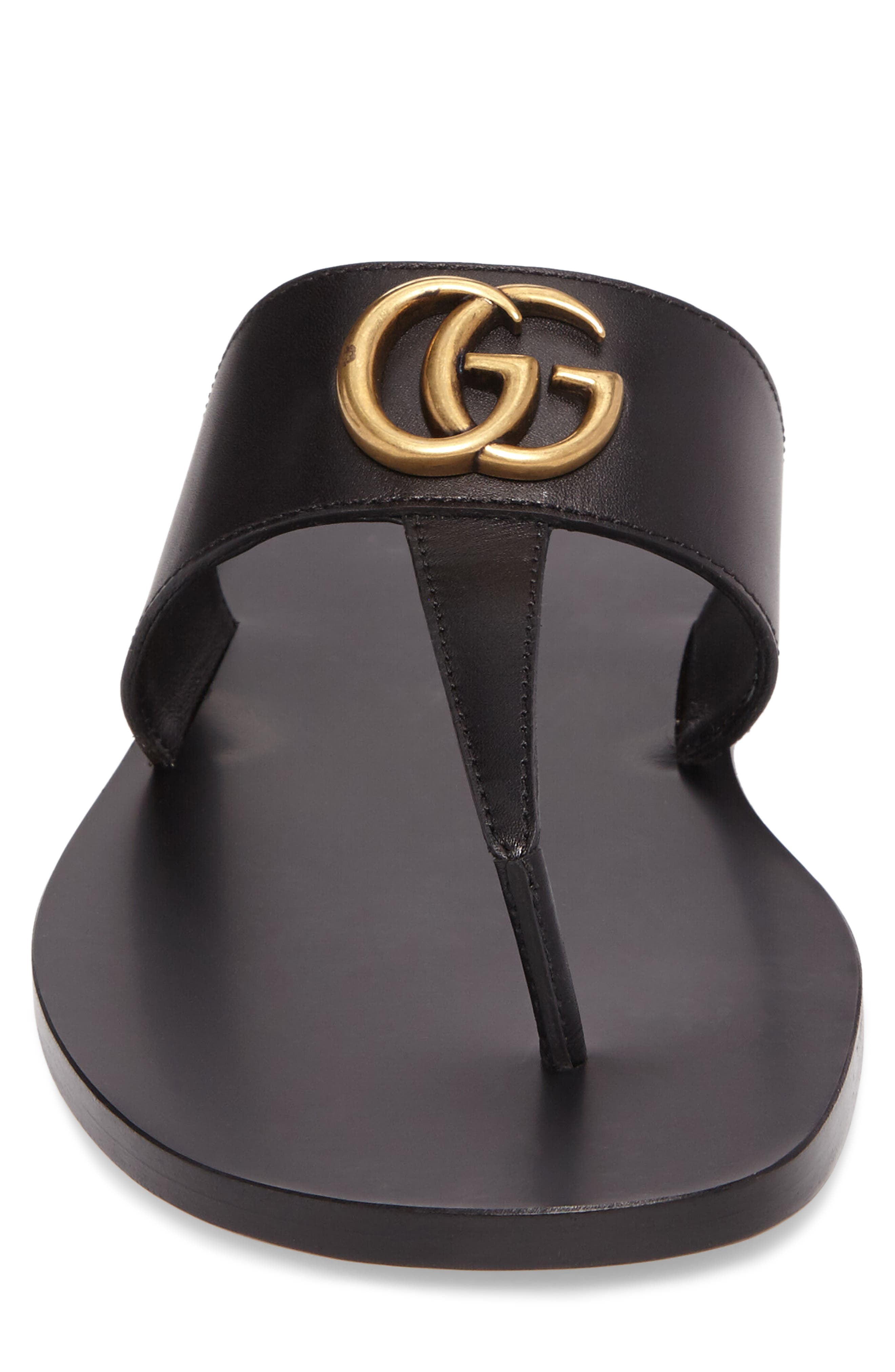 Gucci Marmont Double G Leather Thong Sandal, Alternate, color, 