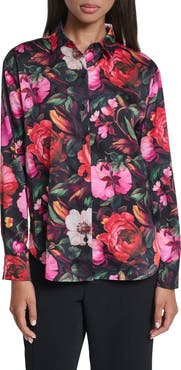 KARL LAGERFELD PARIS Printed Satin Button-Up Shirt