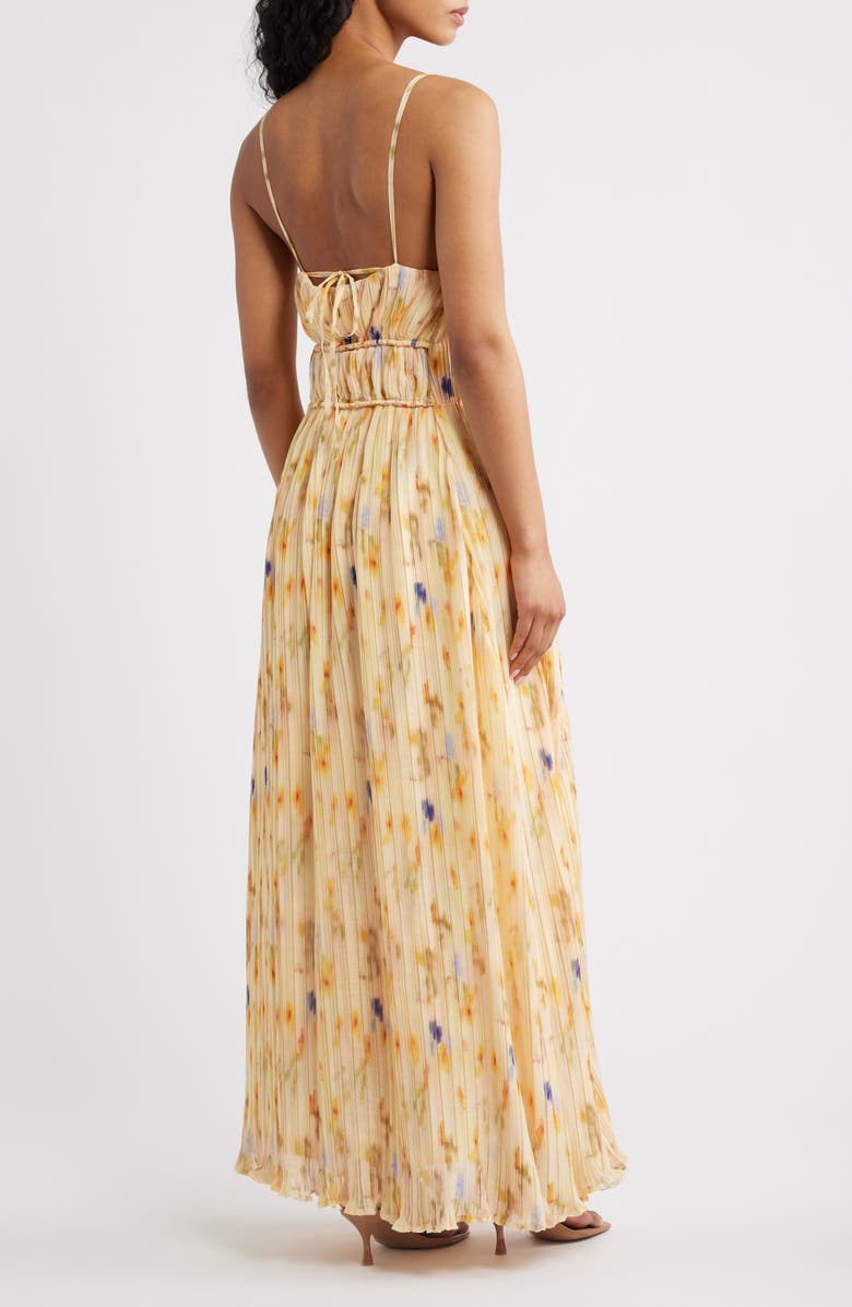 Line & Dot Potpourri Abstract Floral Micropleat Chiffon Maxi Dress, Main, color, Multi