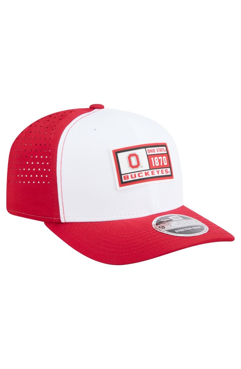 New Era Men's New Era White/Scarlet Ohio State Buckeyes Perforated Patched 9SEVENTY Adjustable Hat, Alternate, color, White