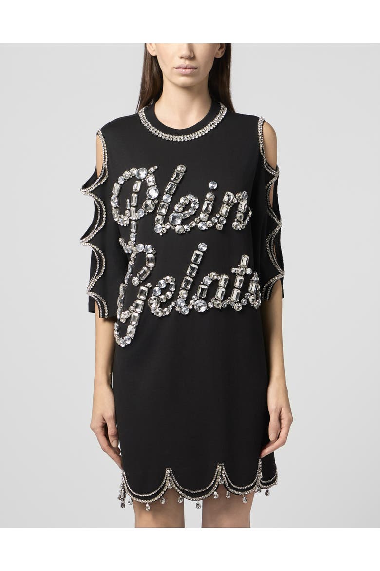 Mini T-Shirt Dress Crystal Waves Women, Main, color, black