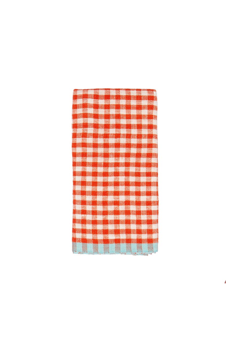 Gingham Towels  - Set of 2, Alternate, color, Orange/Aqua 20" x 30"