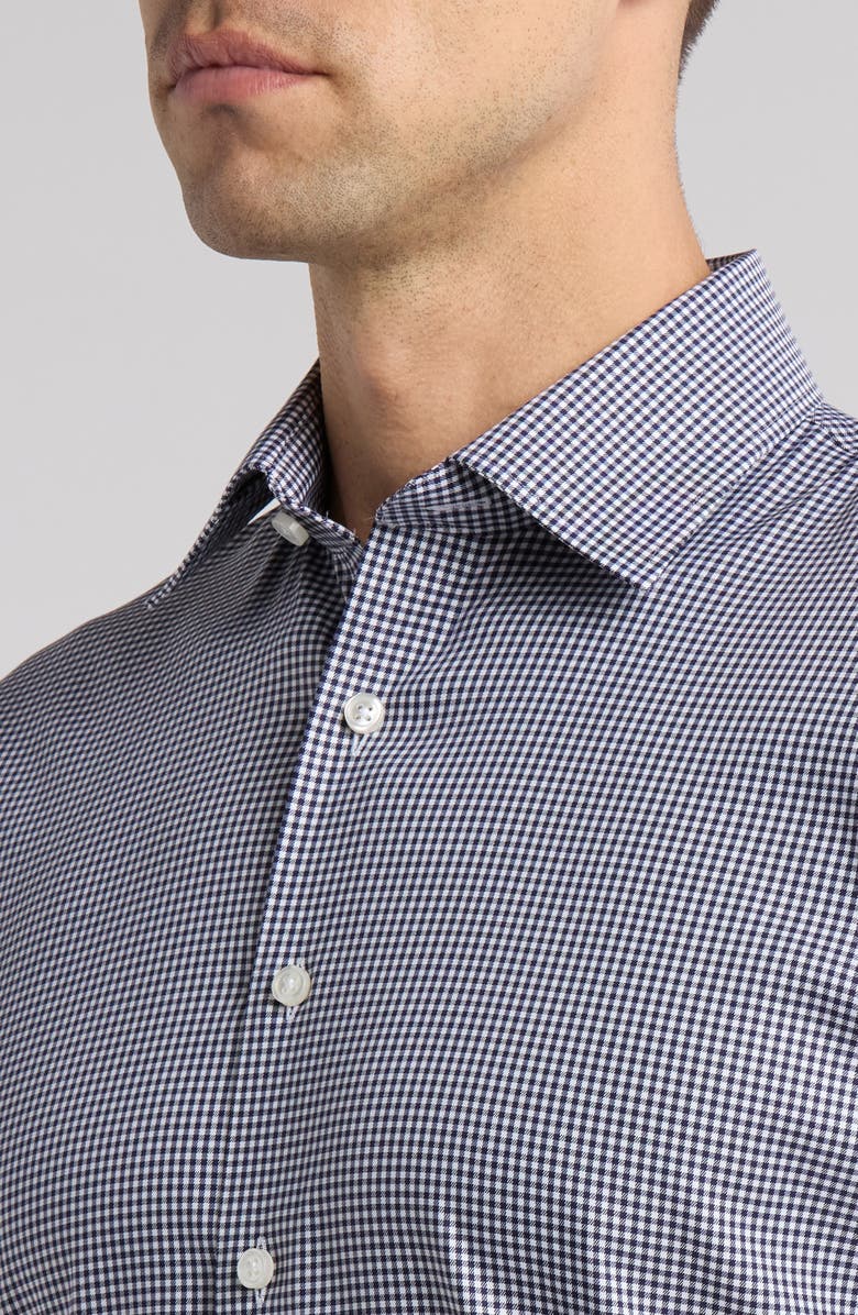 Nordstrom Trim Fit Gingham Premium Performance Dress Shirt, Alternate, color, Navy Gingham Check