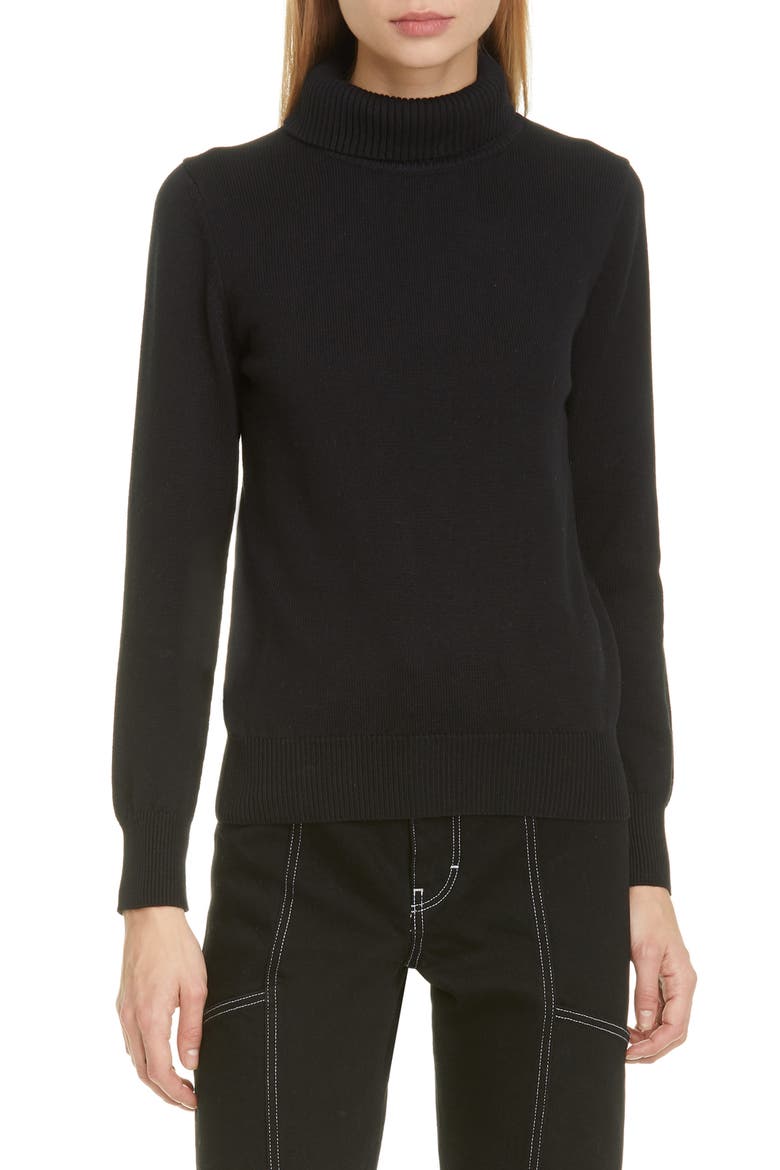 Doria Rib Cotton Blend Turtleneck Sweater, Main, color, BLACK 90303