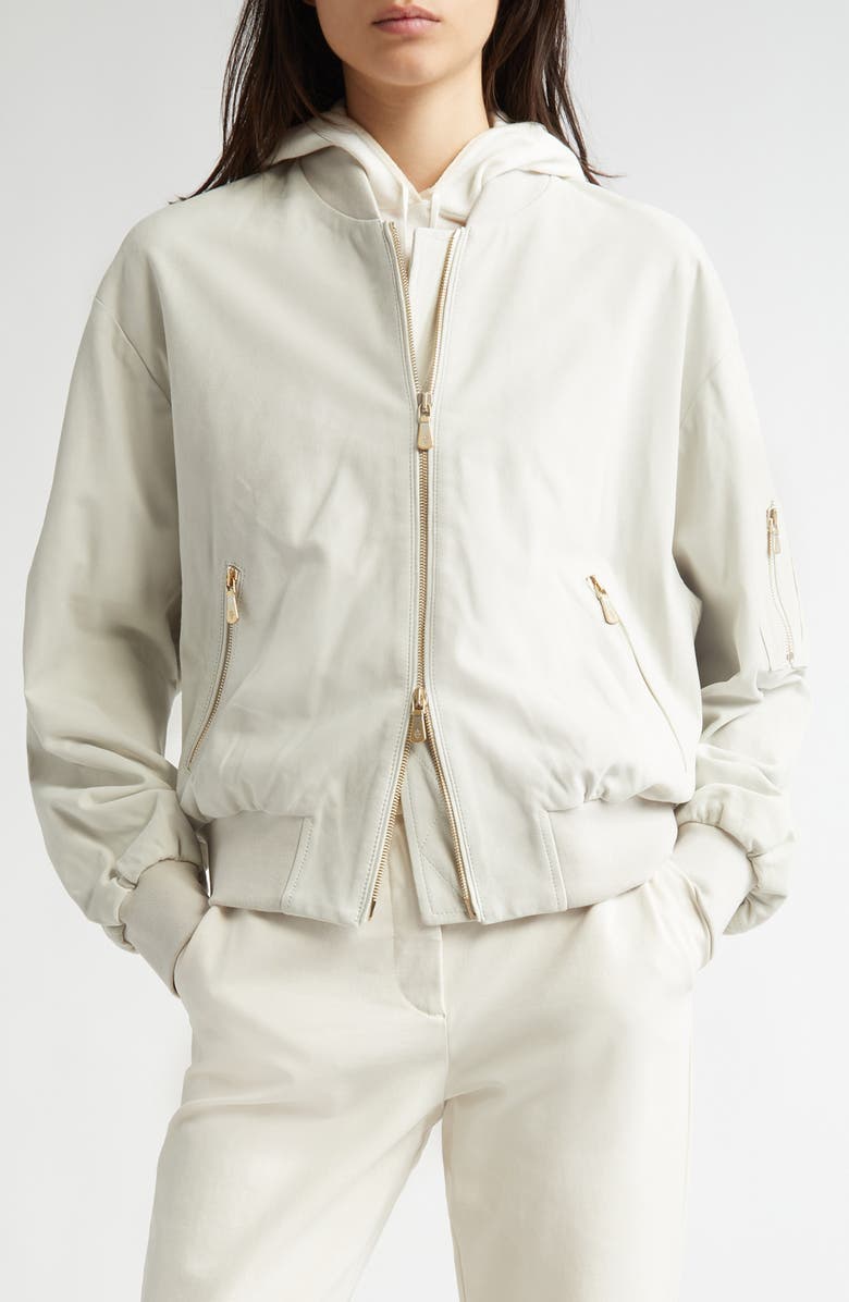 Eleventy Suede Bomber Jacket, Main, color, White