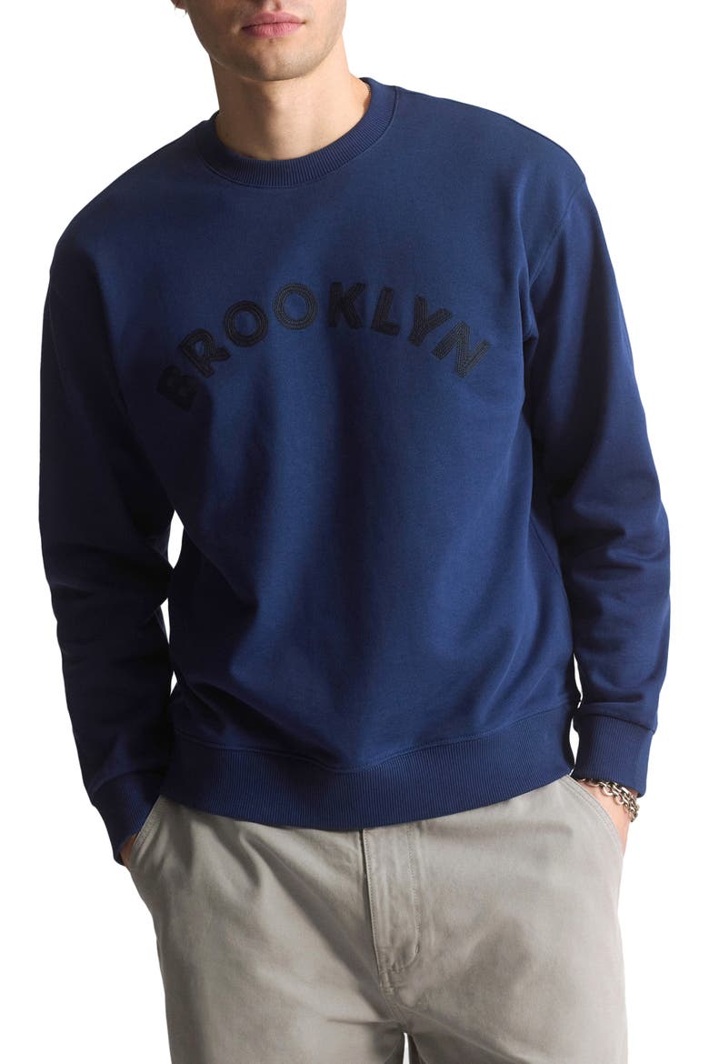 Logo Embroidered Cotton Crewneck Sweatshirt, Main, color, MEDIEVAL BLUE