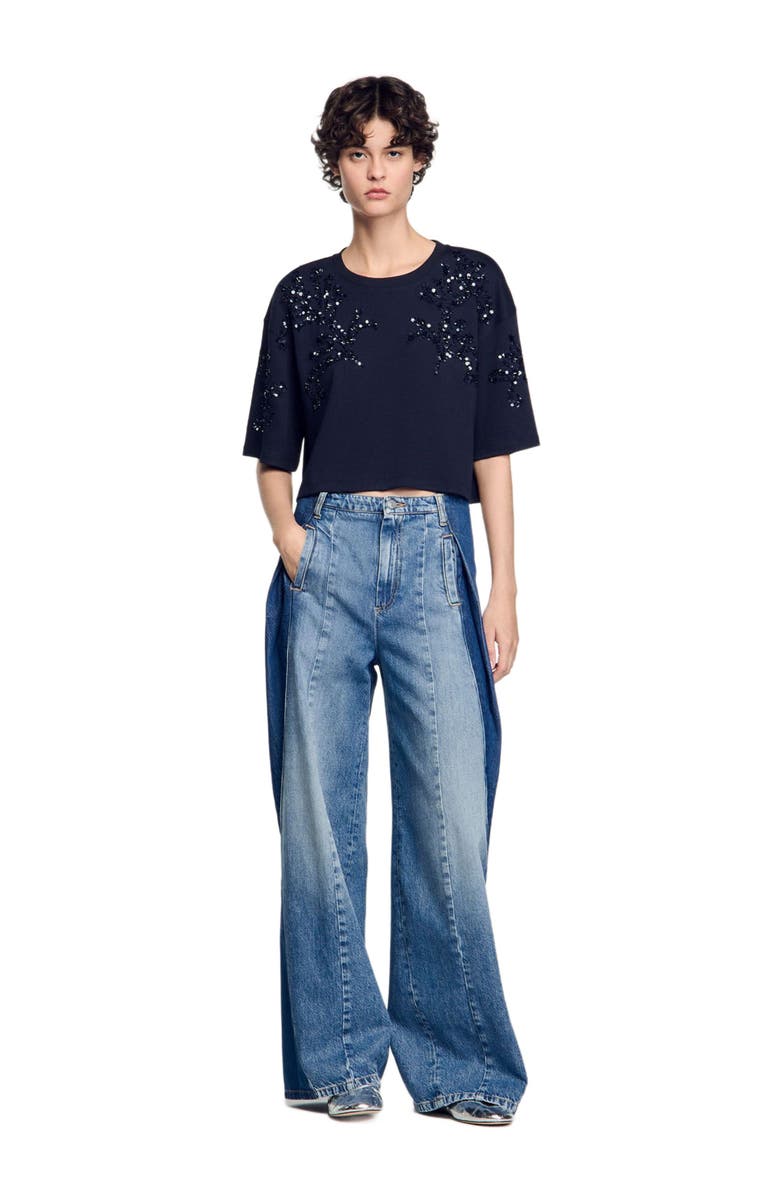 SANDRO T-shirt with beaded details, Alternate, color,