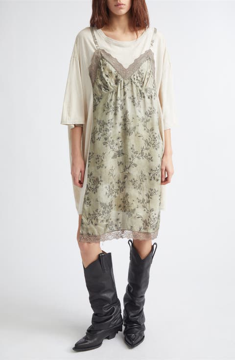 Oversize T-Shirt Dress with Slipdress Appliqué