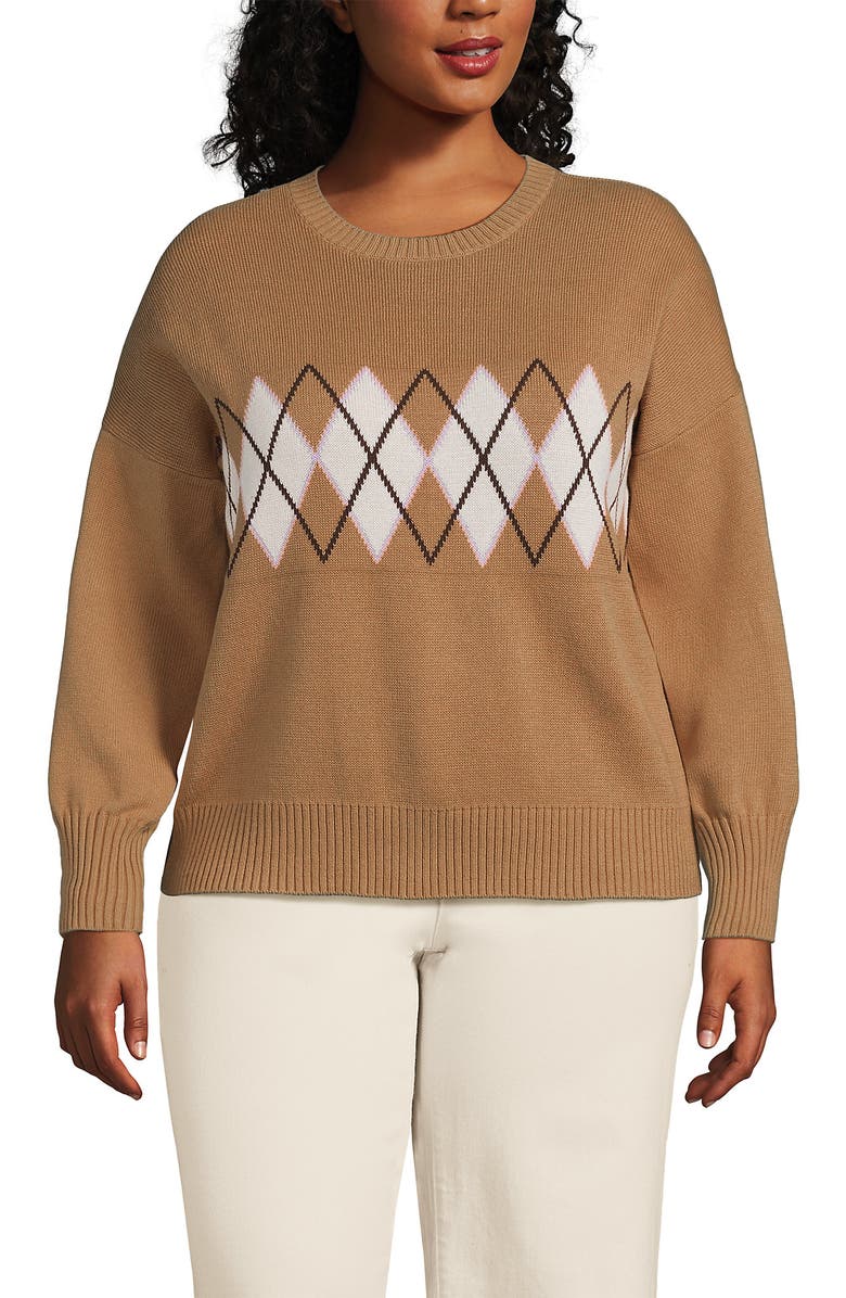 Lands' End Drifter Jersey Crewneck Sweater, Main, color, Canyon Camel Argyle