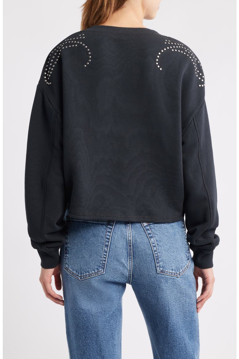 Studded Vintage Terry Crop Sweatshirt, Alternate, color, BLACK
