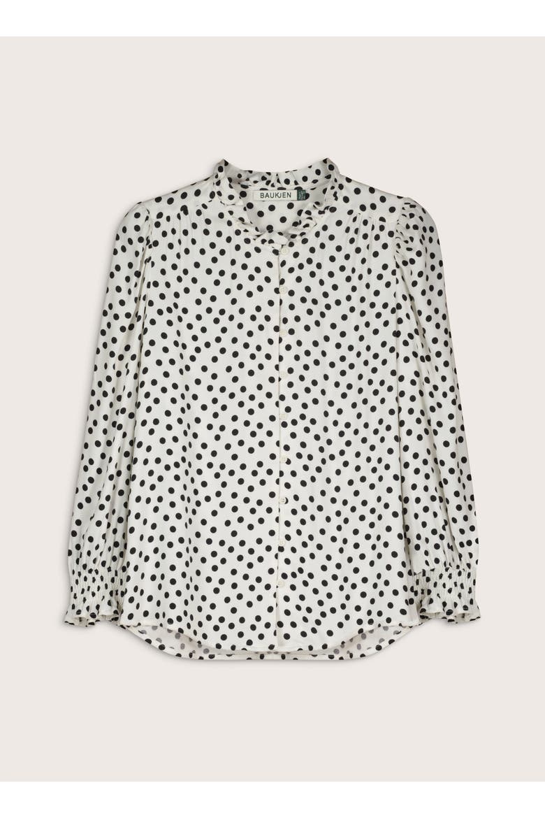 Cela Ruffled Neck Blouse, Alternate, color, Cream Polka