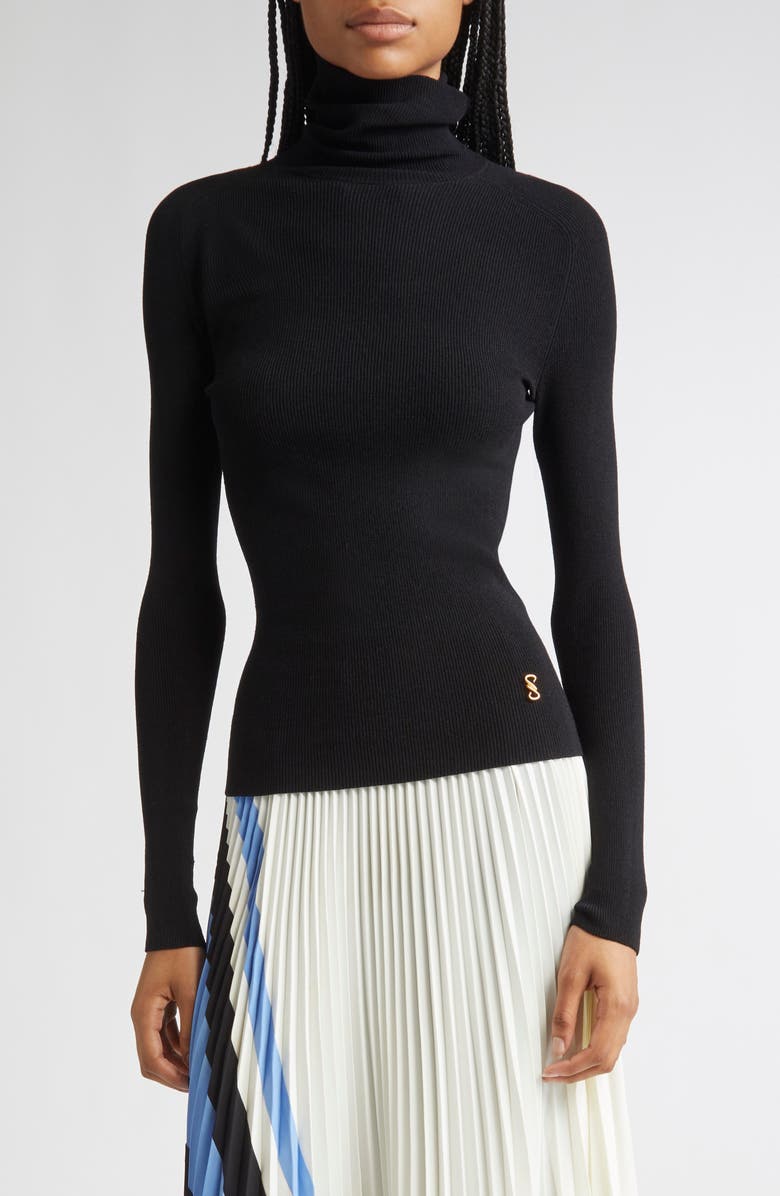 Proenza Schouler Fox Longline Logo Rib Turtleneck Top, Main, color, Black