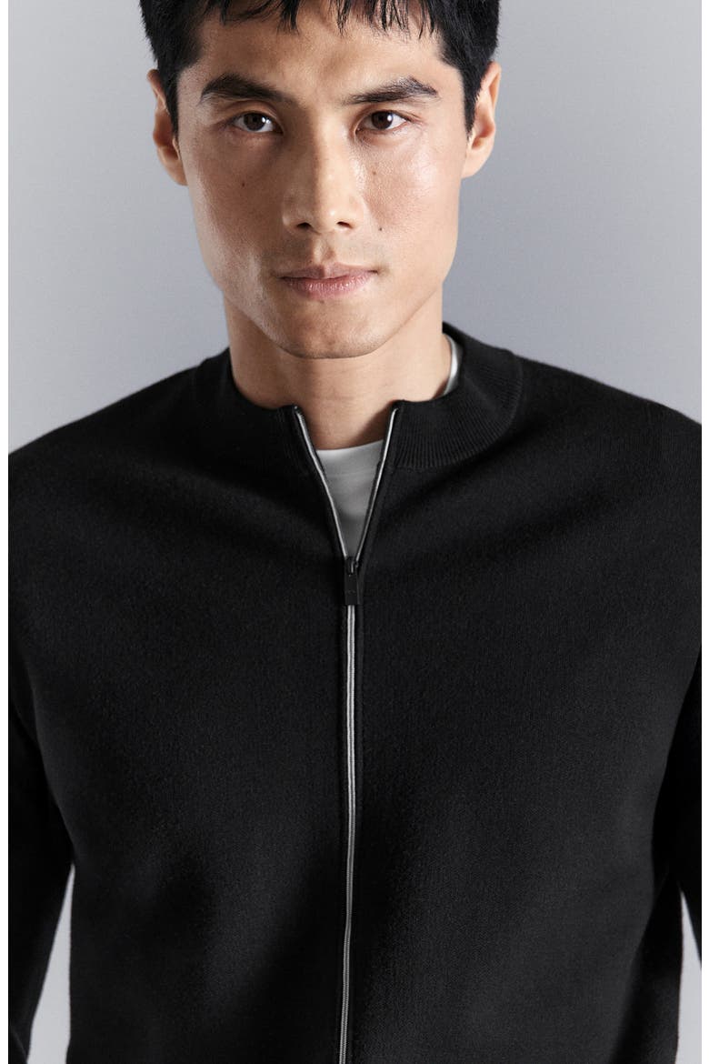 Comfort Stretch Crewneck Zip Cardigan, Alternate, color, BLACK