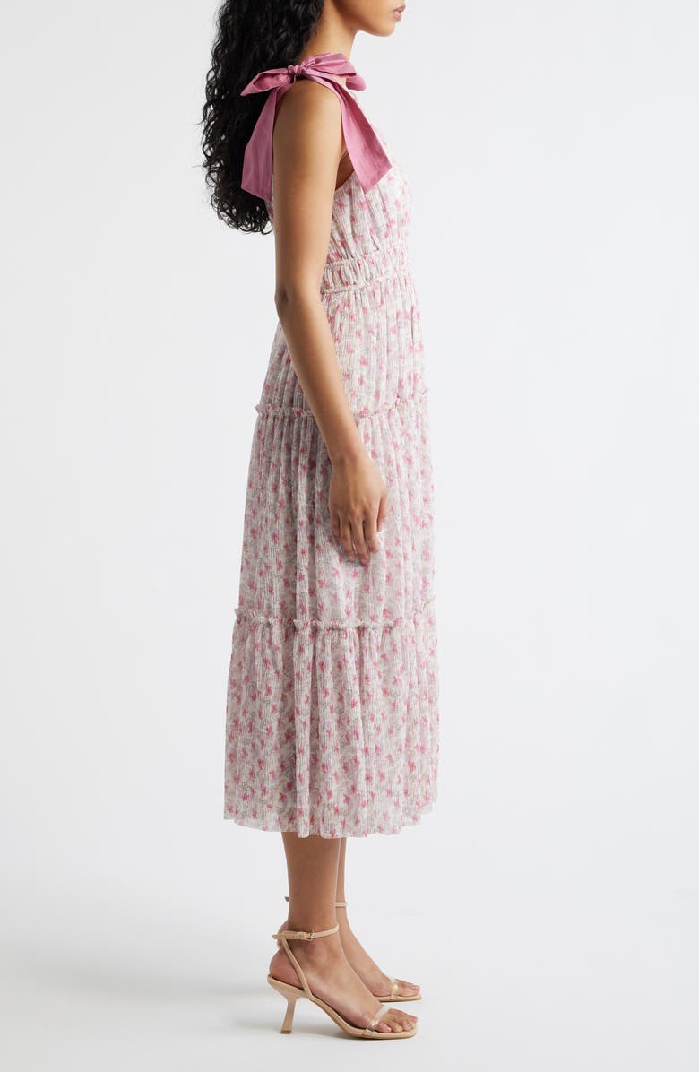 Lulus Devin Floral Tie Strap Midi Dress, Alternate, color, Pink Floral