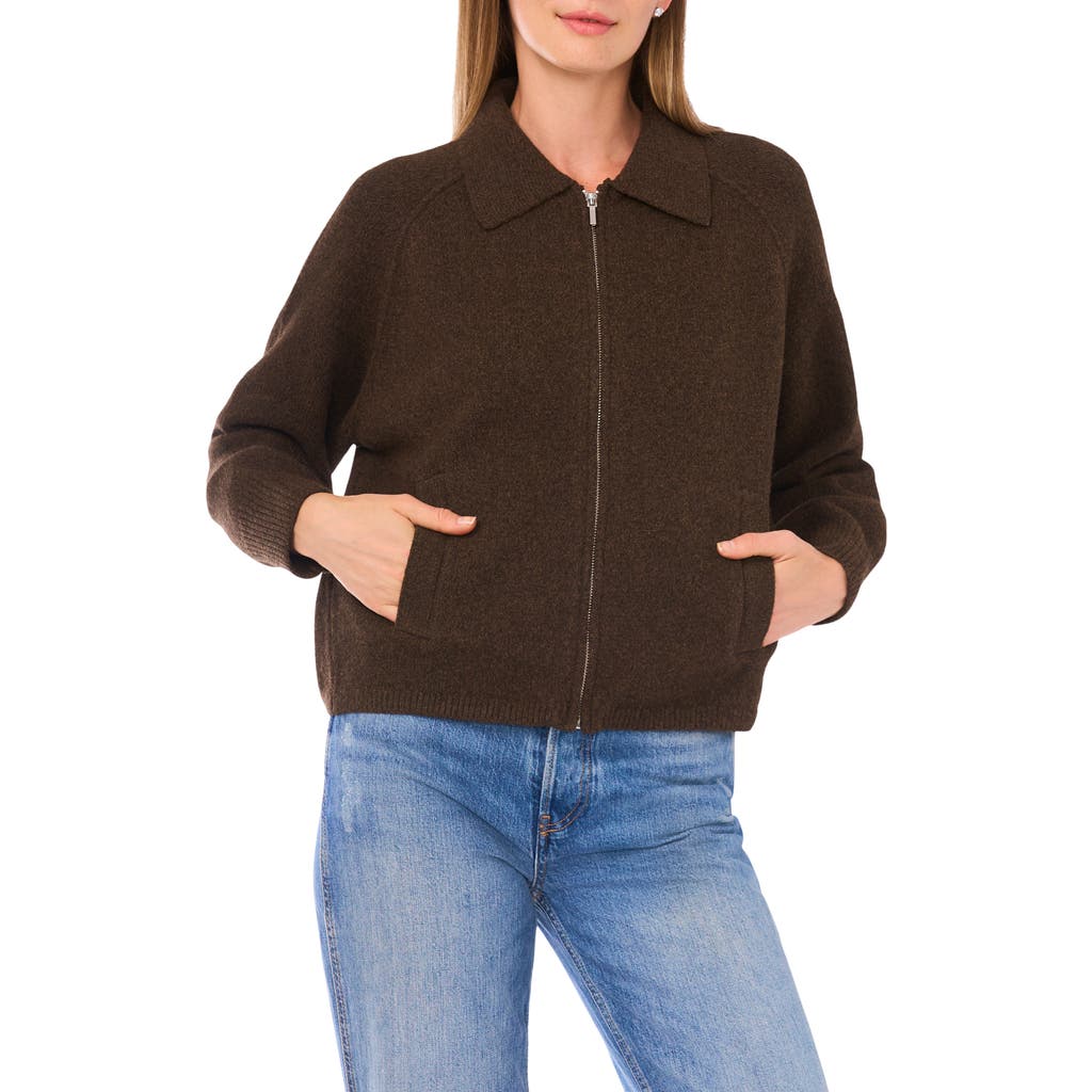 Parker Collared Zip Sweater In Brown
