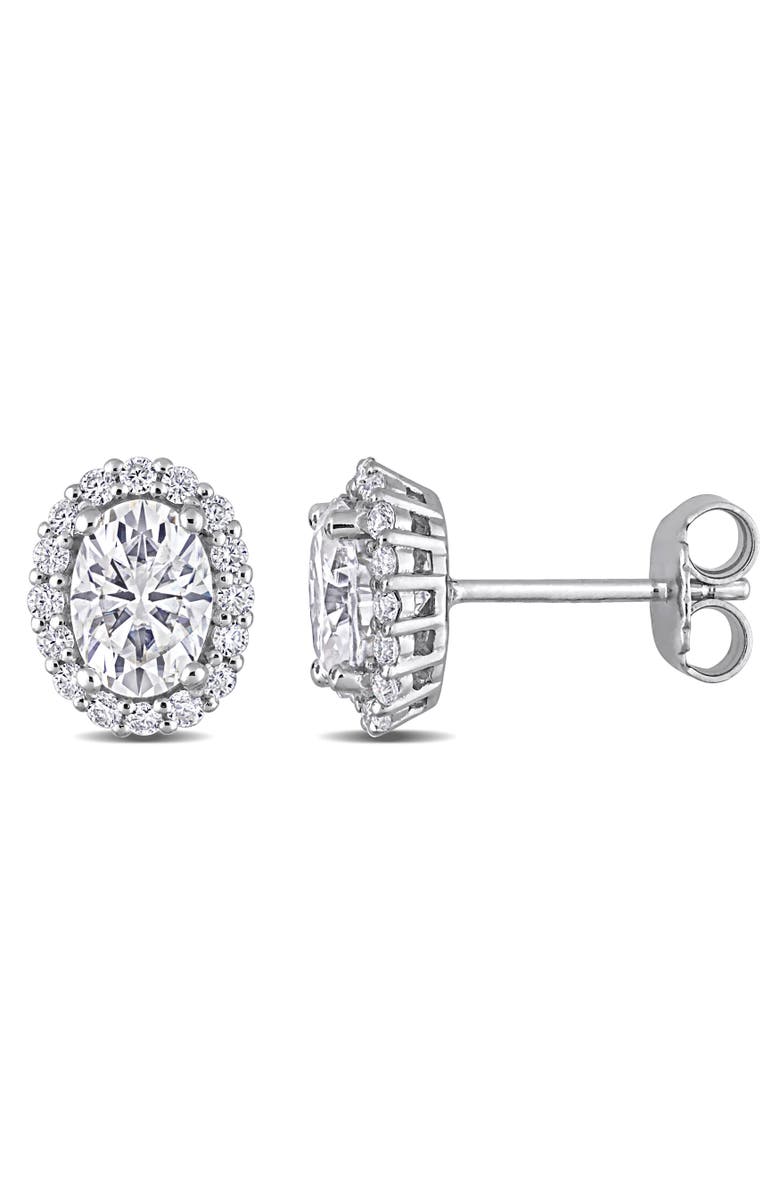 Julianna B. Moissanite Oval Halo Stud Earrings, Main, color, Sterling Silver