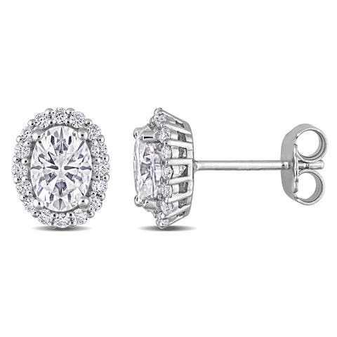Moissanite Oval Halo Stud Earrings