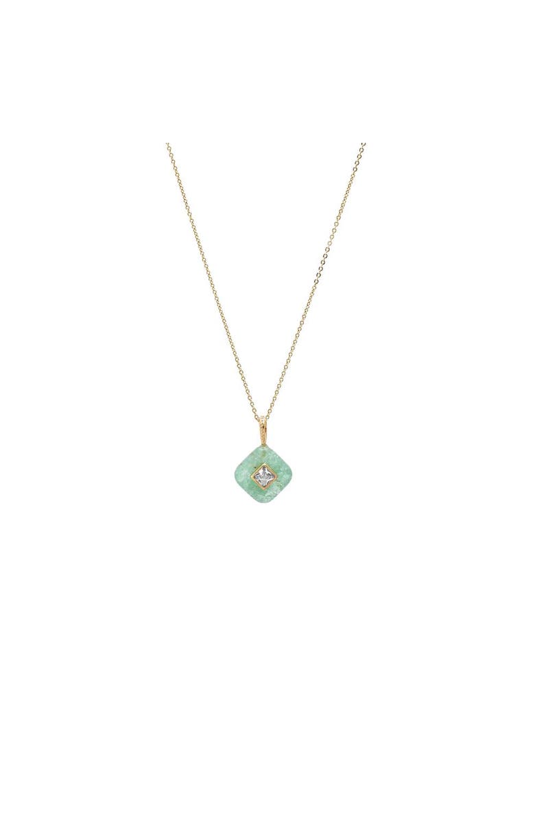 BY ADINA EDEN CZ Square Bezeled Natural Stone Pendant Necklace, Main, color, Jade Green