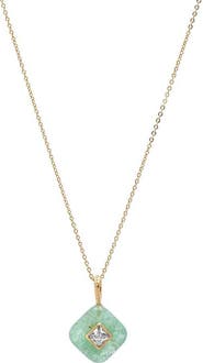 BY ADINA EDEN CZ Square Bezeled Natural Stone Pendant Necklace