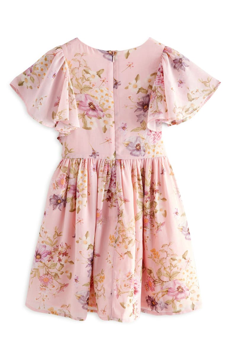 NEXT Kids' Floral Embellished Flutter Sleeve Dress, Alternate, color, 