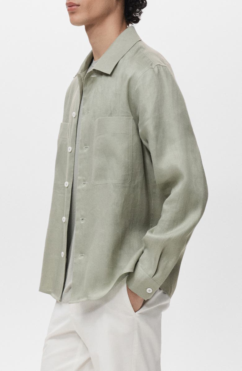 MANGO Lightweight Linen Overshirt, Alternate, color, Mint Green