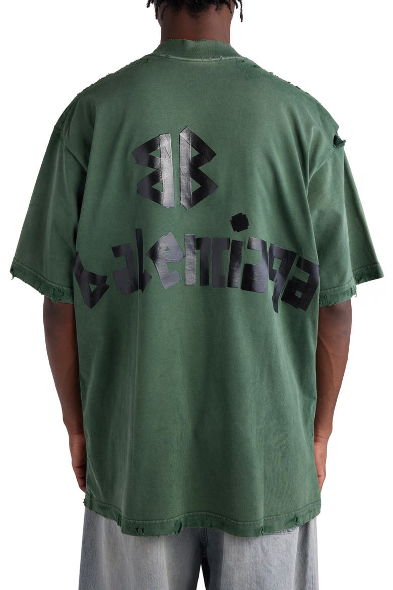 Distressed Tape Logo Cotton T-Shirt, Alternate, color, DARK GREEN