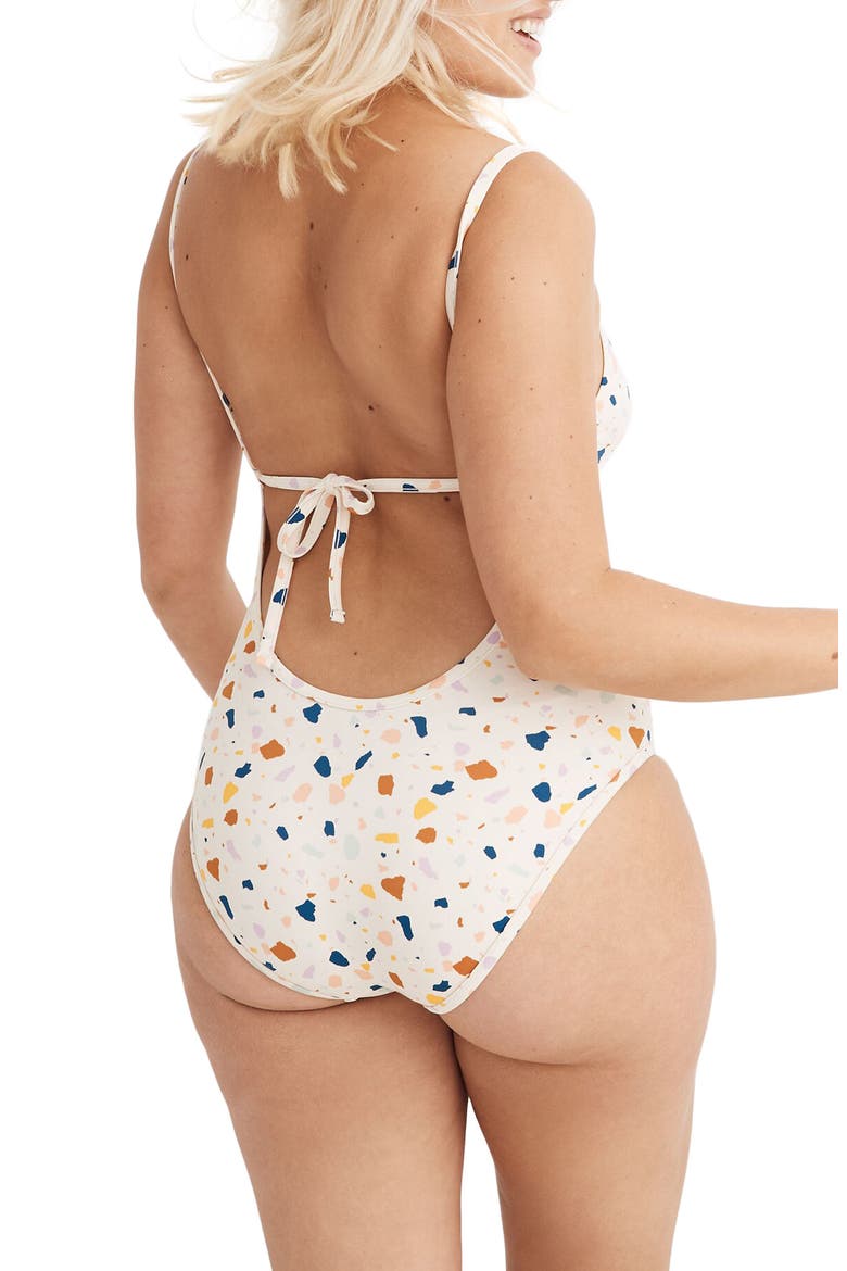 Second Wave Terrazzo Straight One-Piece Swimsuit, Alternate, color, SWIM TERAZZO ANTIQUE LACE