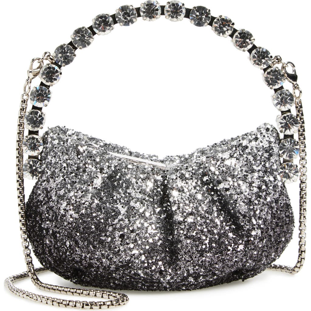 L'alingi Micro Eternity Glitter Satin Crystal Top Handle Bag In Black