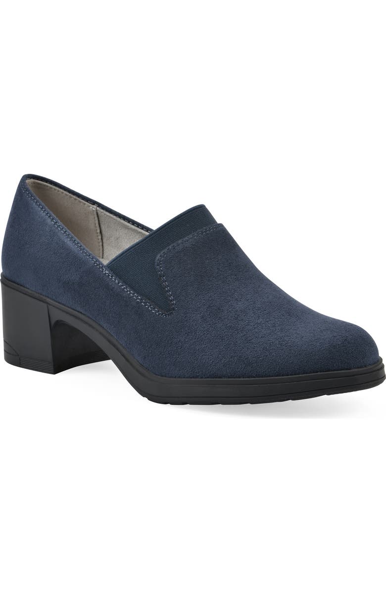 CLIFFS BY WHITE MOUNTAIN Hunton Block Heel Loafer Pump - Wide Width, Main, color, Navy Suedette
