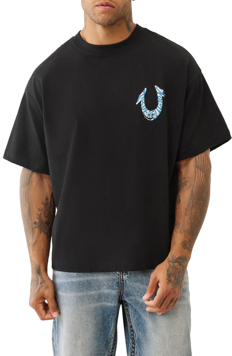True Religion Painted Oversized Cotton Graphic T-Shirt, Main, color, Jet Black