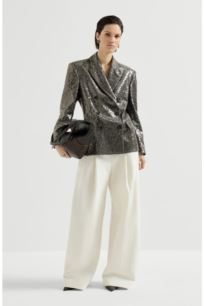 Dazzling texture embroidery blazer in virgin wool flannel, Alternate, color, Dark Grey