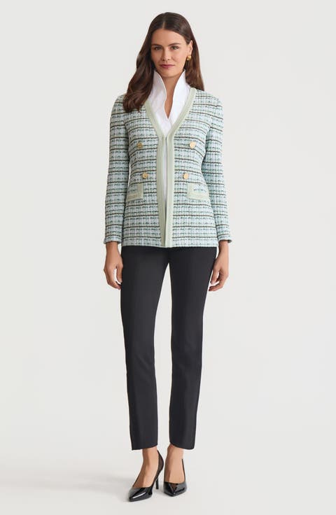 Tailored Plaid Textured Knit Jacket