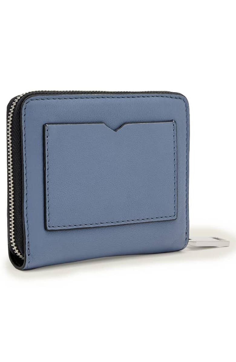 AllSaints Lena Hex Leather Zip Wallet, Alternate, color, Sea Blue