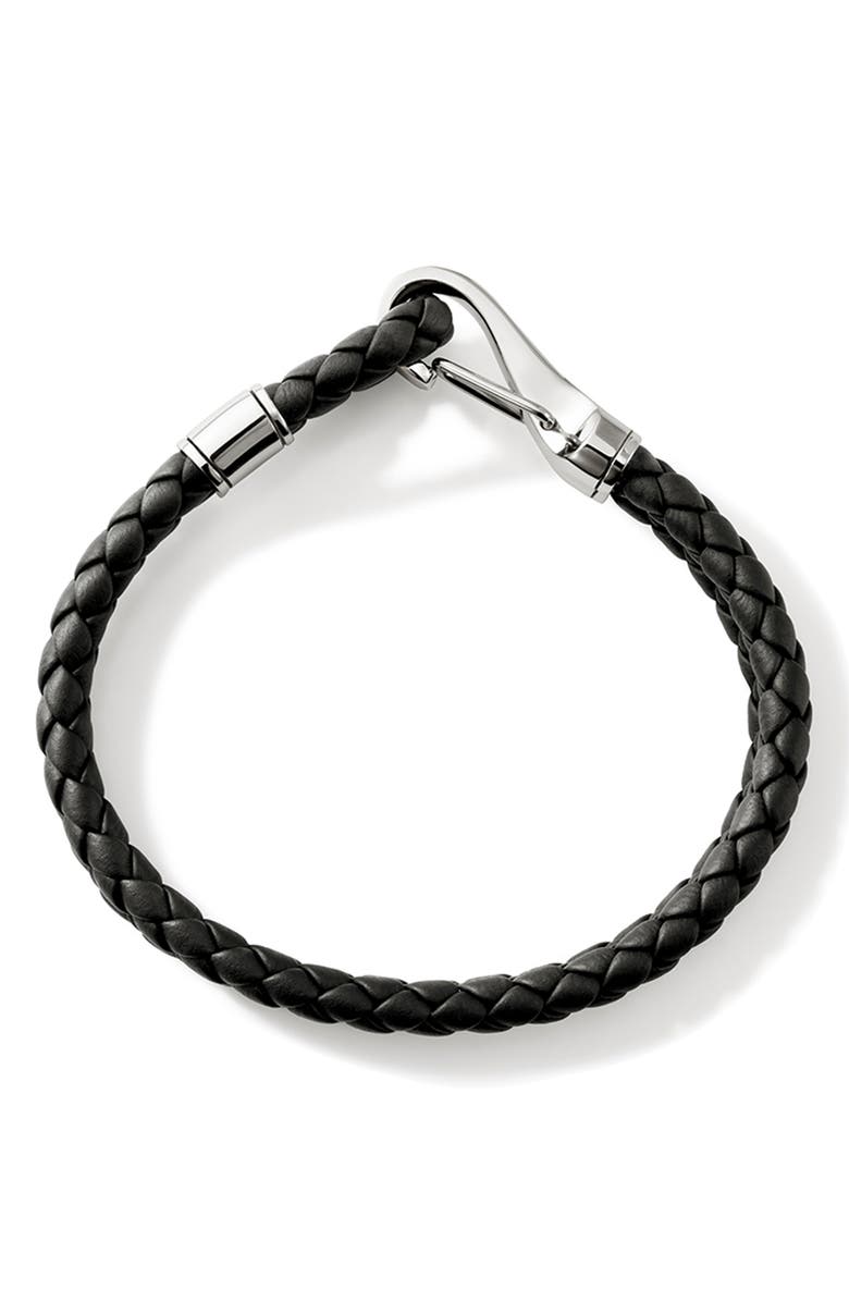 John Hardy Braided Leather Bracelet, Alternate, color, Silver/ Black
