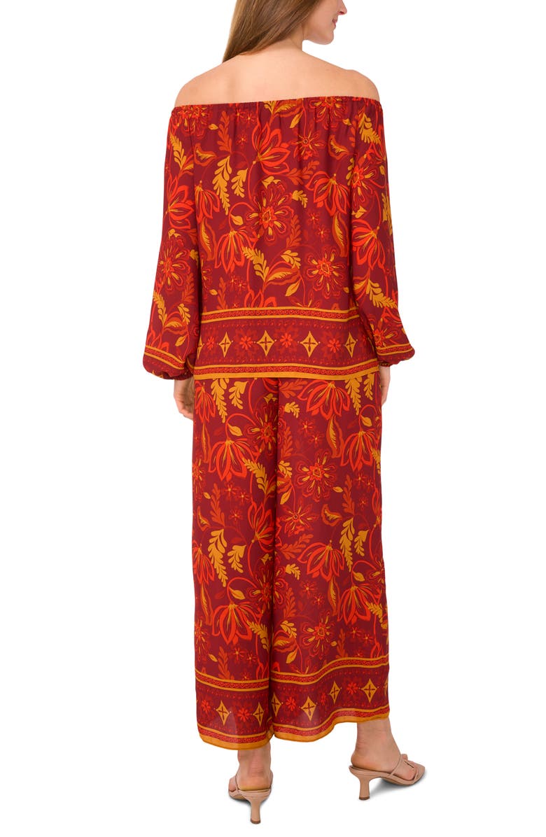 Vince Camuto Floral Off the Shoulder Crepe Top, Alternate, color, Chili