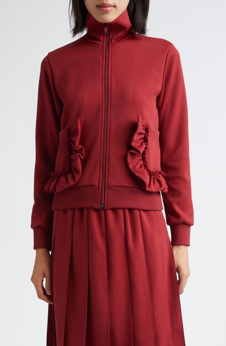 Comme des Garçons Girl Ruffle Pocket Full Zip Jersey Jacket, Main, color, Burgundy