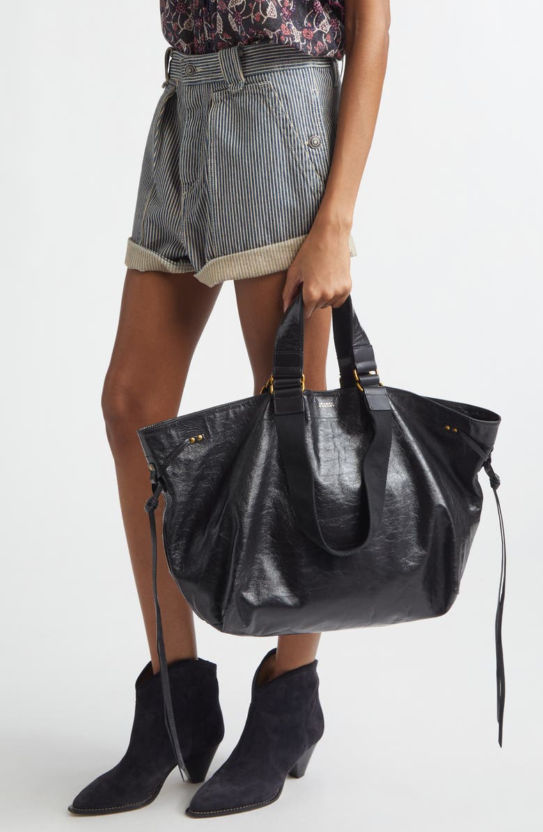 Isabel Marant Wardy Leather Shopper Tote, Alternate, color, Black