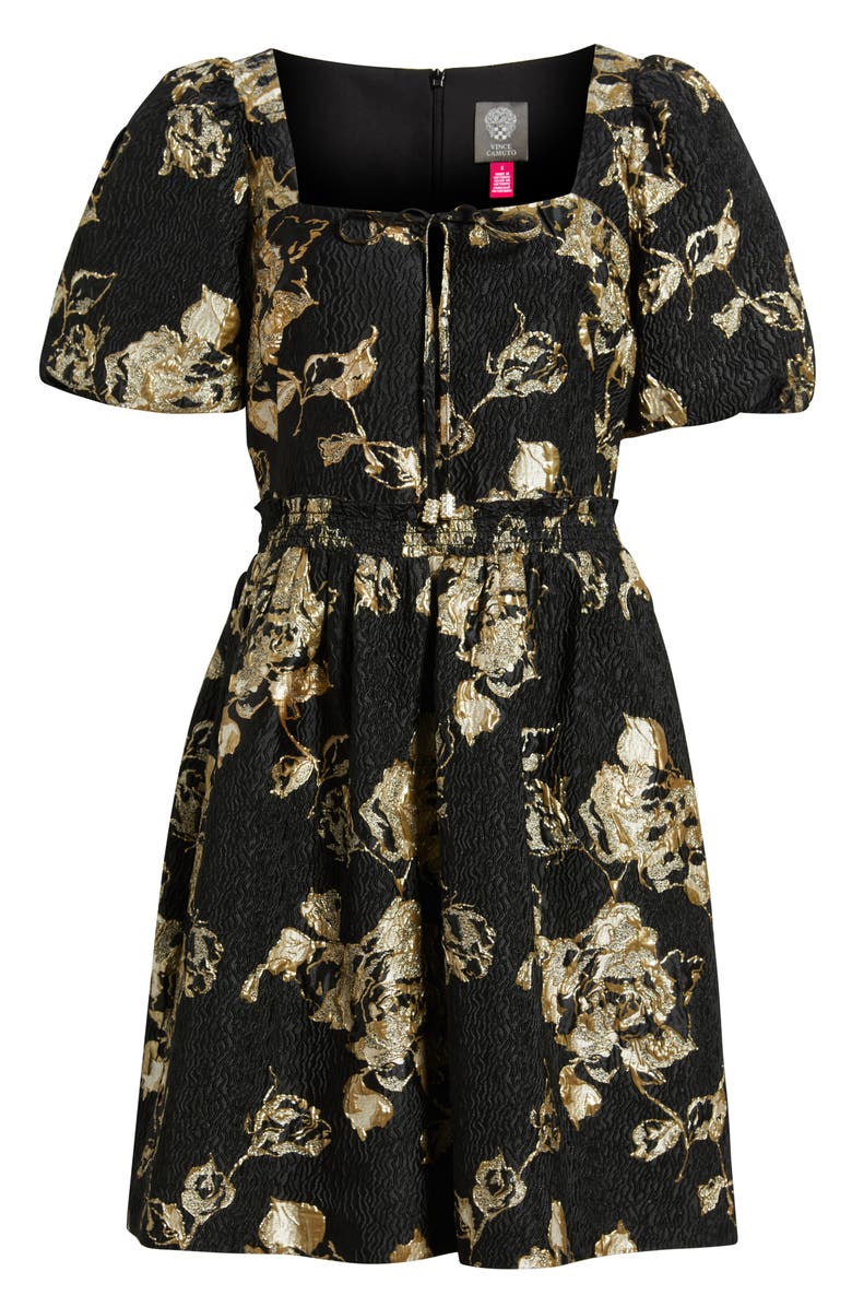 Vince Camuto Metallic Floral Jacquard Dress, Alternate, color, Black Gold